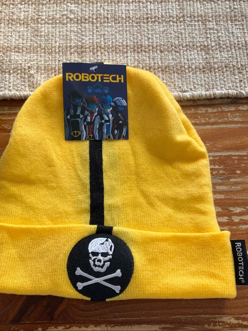 Kids Yellow Knit Beanie with Skull Patch